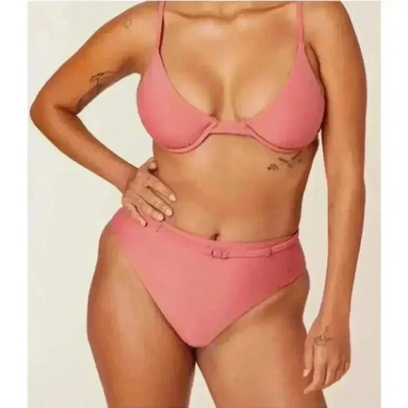 Andie Riviera High Waisted Bikini Bottoms in Punch Dusty Pink NEW NWT! - Picture 1 of 4